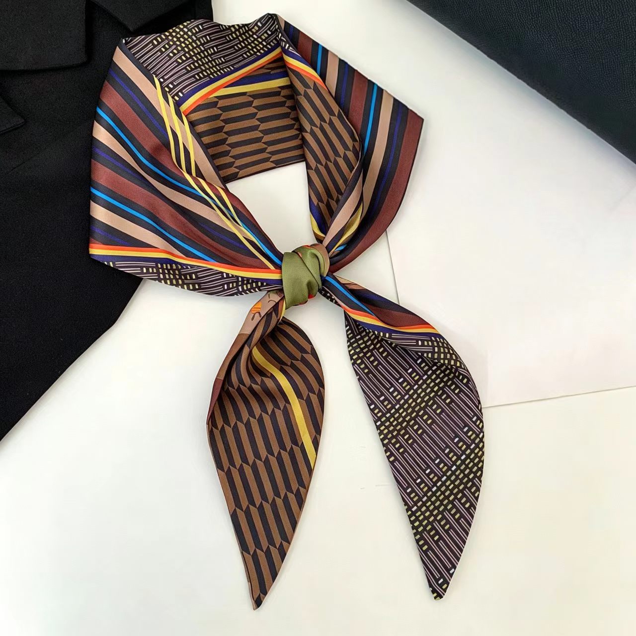 Ascot Neck Scarf - 高級プリントロングヘアリボンベベルシルクスカーフ女性ネクタイハンドバッグスカーフサテンスキニーヘッドスカーフレディーススカーフジーンズベルト