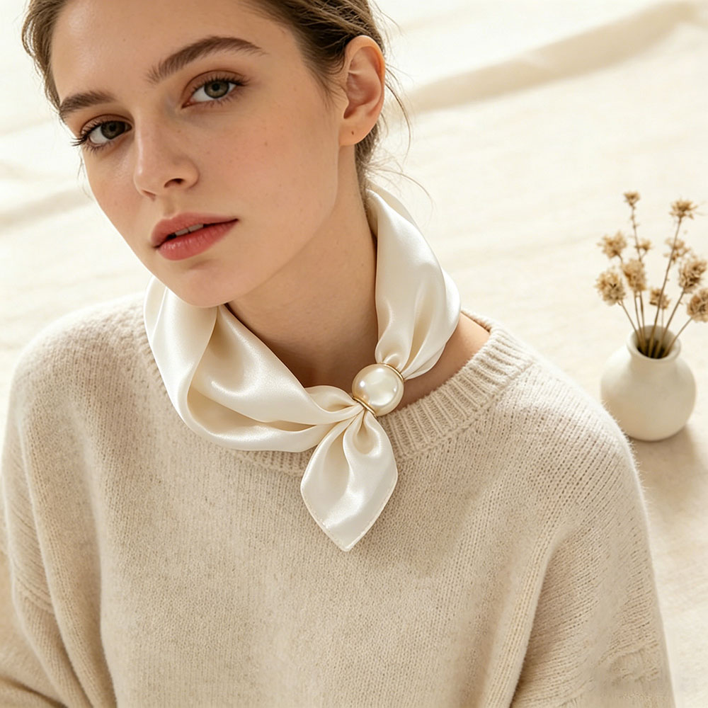 Ascot Neck Scarf - スカーフチェーンシルクレイジーマグネットペンダント鎖骨細いパールネックスカーフバックルヘッドバンドリボンスカーフ女性高級ブランド