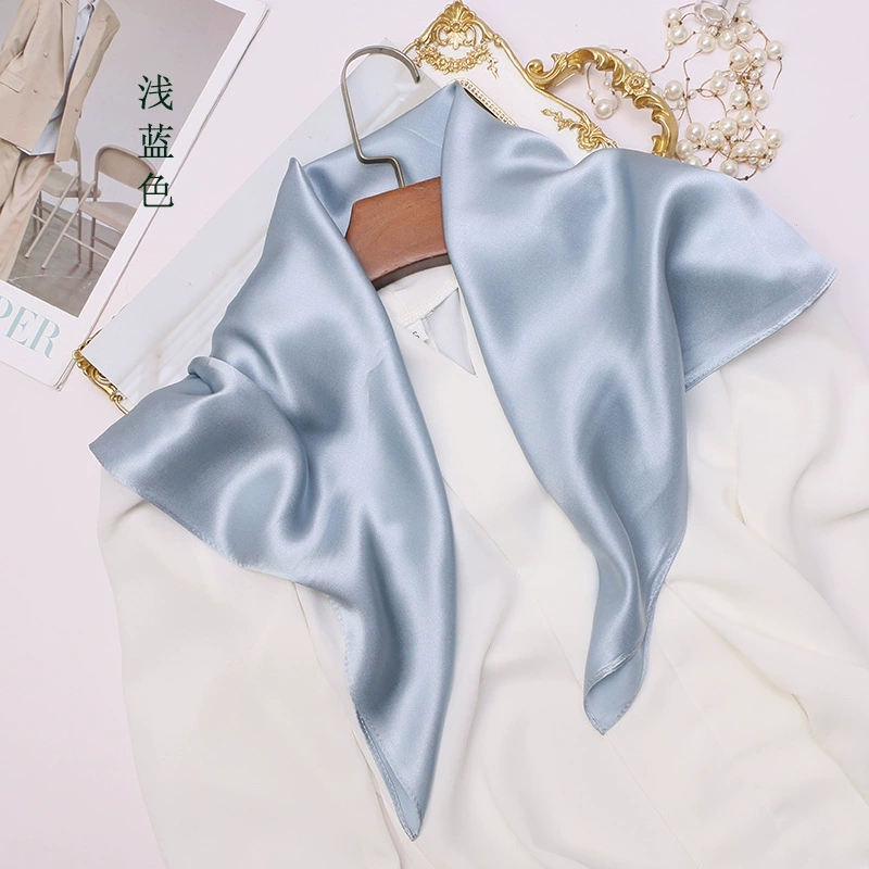 Silk Neck Scarf - 春夏無地マルベリーシルクスカーフスクエアヒジャブスカーフ53CMエレガントネッカチーフ