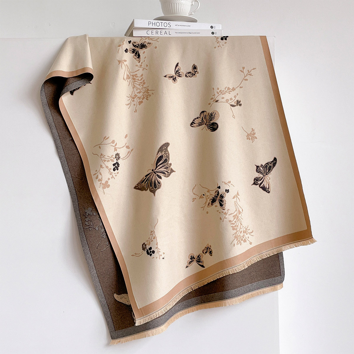 女性用イミテーションカシミヤスカーフ フリンジ付き 厚手 暖 - Pashmina Wrap Large のレビューと価格