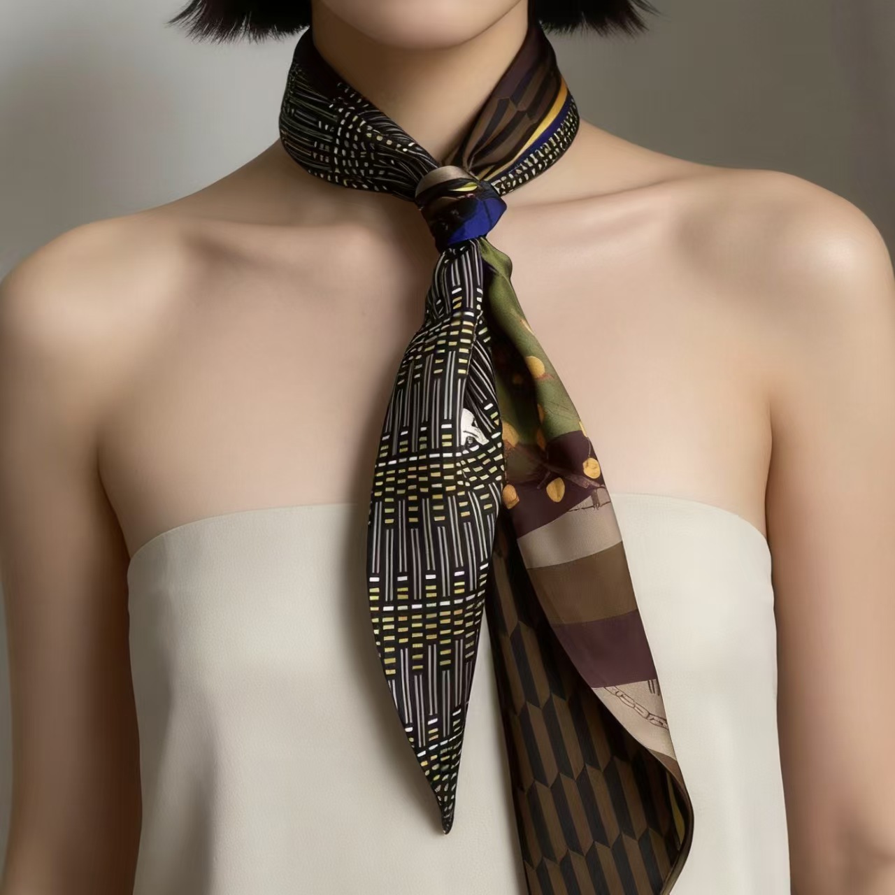 高級プリントロングヘアリボンベベルシルクスカーフ女性ネクタイ - Ascot Neck Scarf のレビューと価格