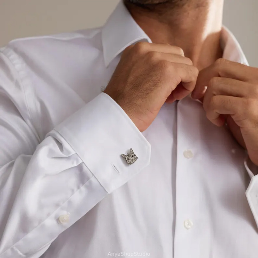 カスタムペットポートレートカフリンクス、猫や犬の写真を刻印、 - Tie Clip Silver のレビューと価格