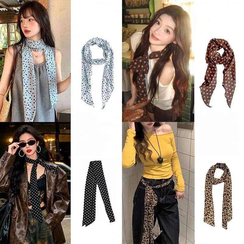水玉模様の花柄プリントシルクスカーフ薄いネックスカーフヘアバ - Ascot Neck Scarf のレビューと価格